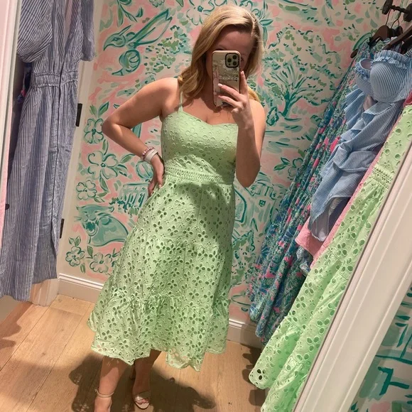 green emerald velvet dress Lilly Pulitzer Modesto Smocked Midi Dress – White Chocolate Couture main image 0